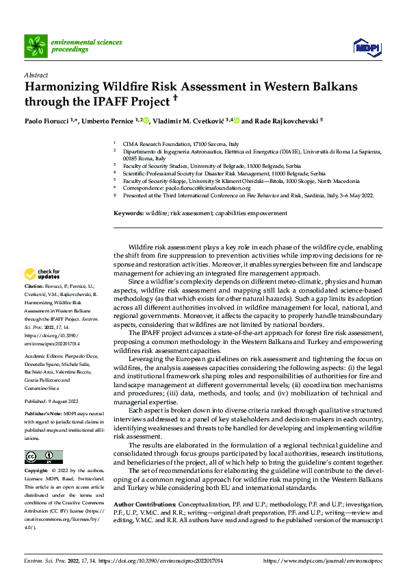 (PDF) Harmonizing Wildfire Risk Assessment in Western Balkans through ...