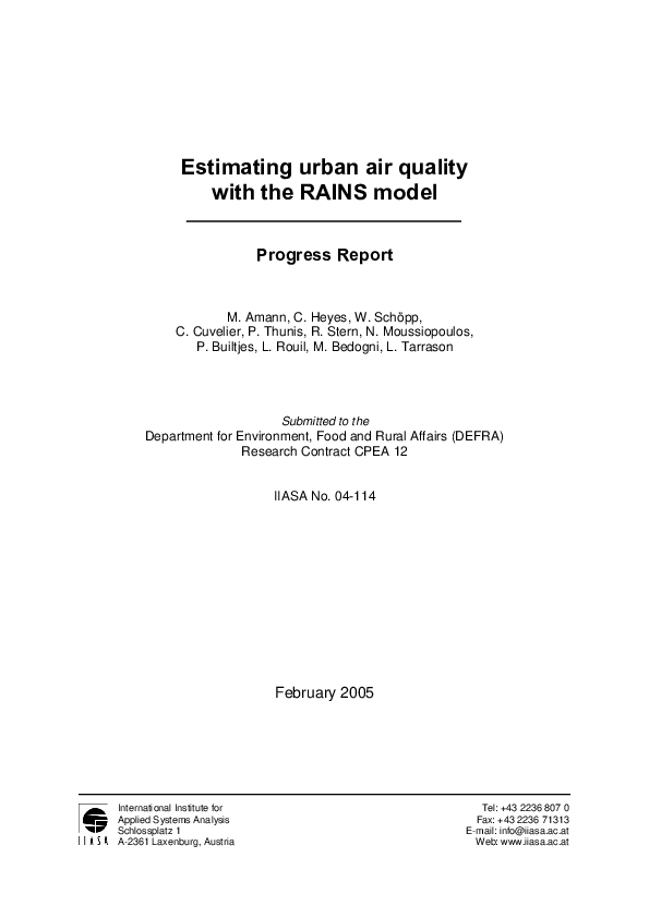 (PDF) Estimating urban air quality with the RAINS model
