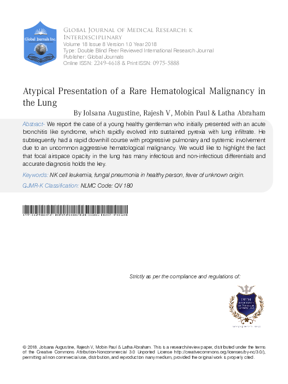 (PDF) Atypical Presentation of a Rare Hematological Malignancy in the Lung