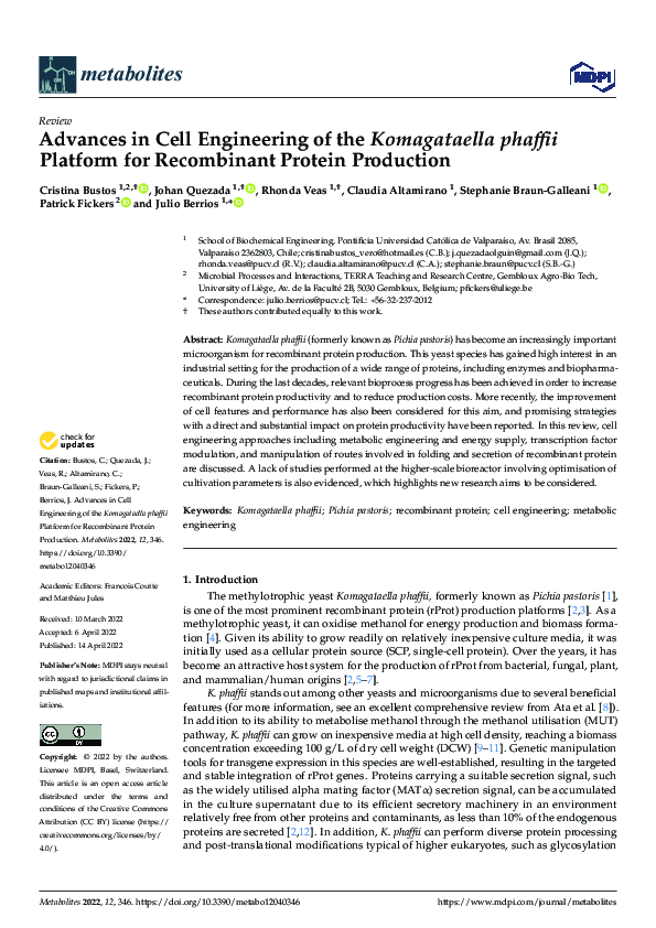 (PDF) Advances in Cell Engineering of the Komagataella phaffii Platform ...