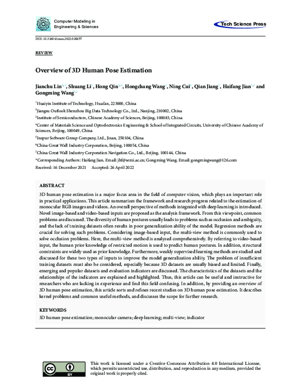 (PDF) Overview of 3D Human Pose Estimation