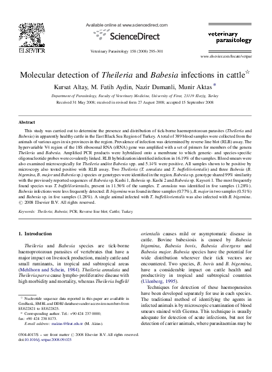 (PDF) Molecular detection of Theileria and Babesia infections in cattle