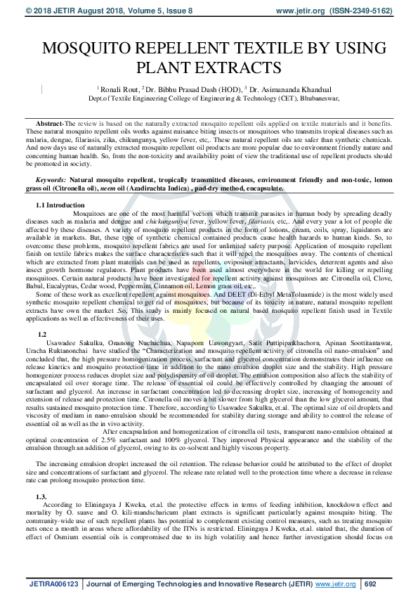 (PDF) Mosquito Repellent Textile by Using Plant Extracts