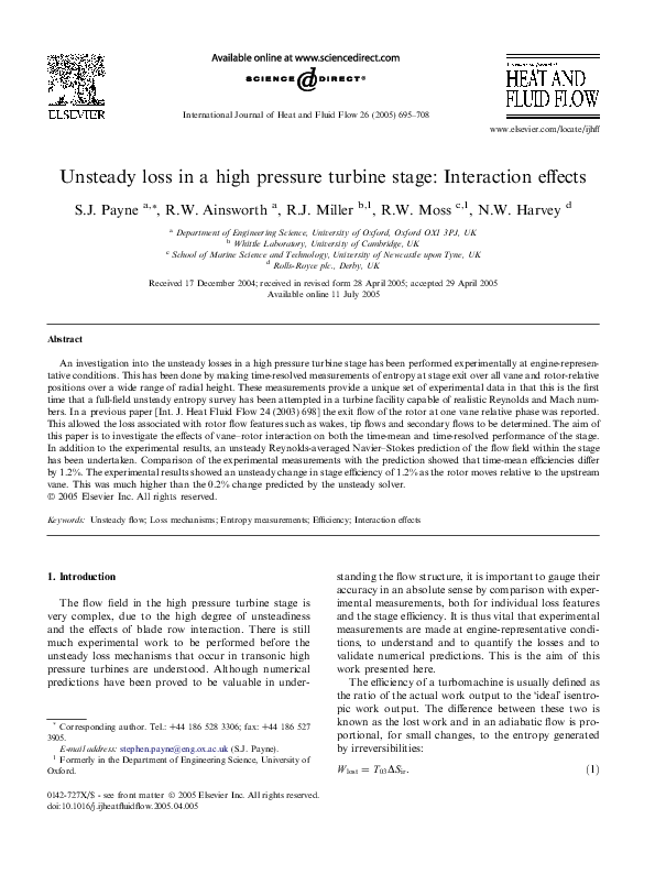 (PDF) Unsteady loss in a high pressure turbine stage: Interaction effects