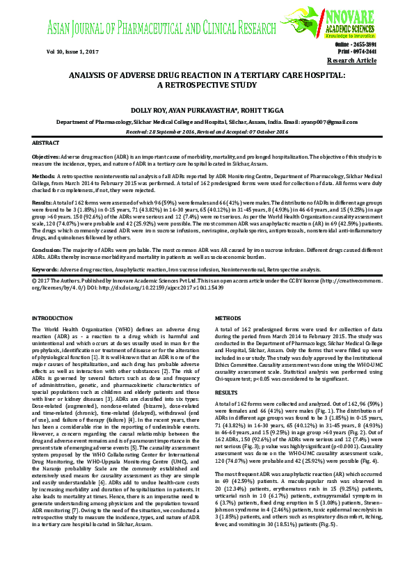(PDF) Analysis of Adverse Drug Reaction in a Tertiary Care Hospital: A ...
