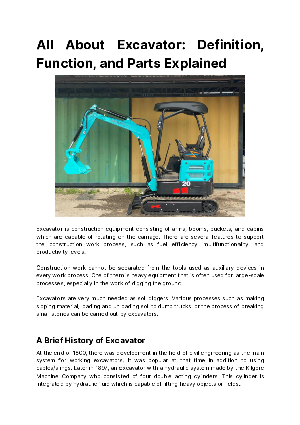 (PDF) All About Excavator Definition, Function, and Parts Explained