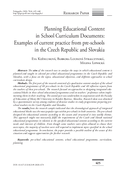 (PDF) Planning Educational Content in School Curriculum Documents ...