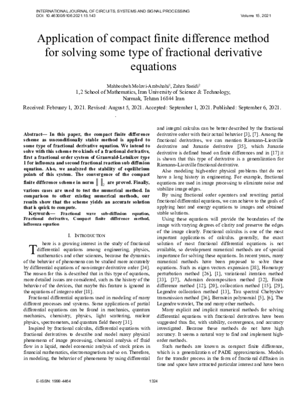 (PDF) Application of Compact Finite Difference Method for Solving Some ...