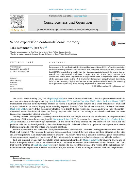 (PDF) When expectation confounds iconic memory