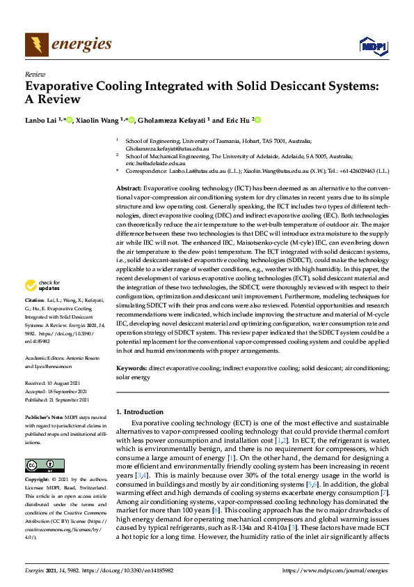 (PDF) Evaporative Cooling Integrated with Solid Desiccant Systems A