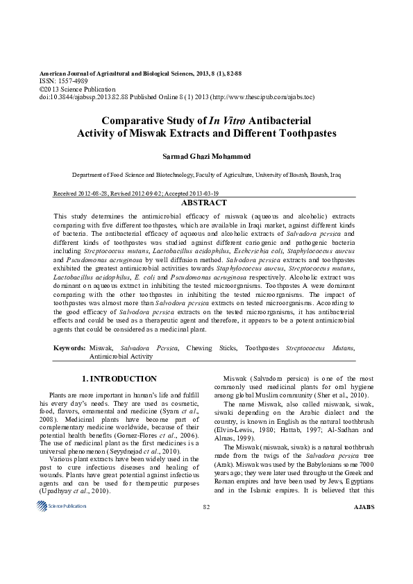 (PDF) COMPARATIVE STUDY OF IN VITRO ANTIBACTERIAL ACTIVITY OF MISWAK ...