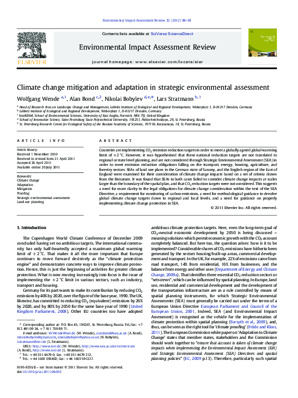 (PDF) Climate change mitigation and adaptation in strategic ...