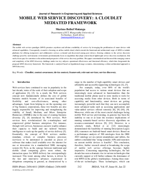 (PDF) Mobile Web Service Discovery: A Cloudlet Mediated Framework