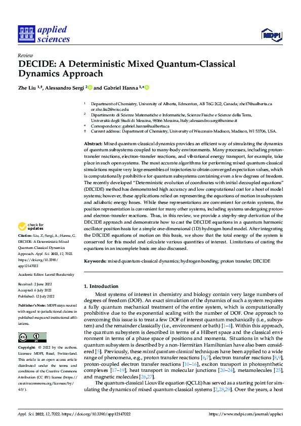 (PDF) DECIDE: A Deterministic Mixed Quantum-Classical Dynamics Approach