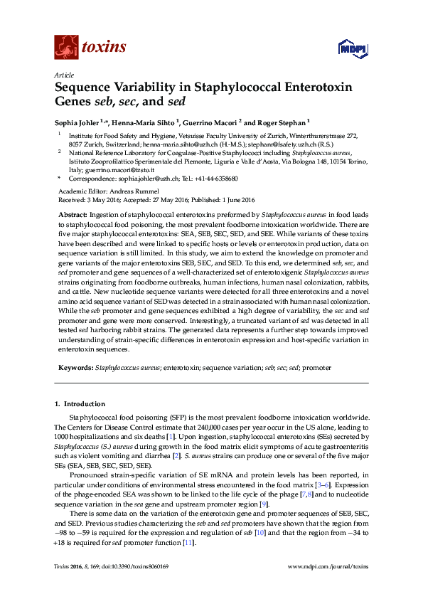 (PDF) Sequence Variability in Staphylococcal Enterotoxin Genes seb, sec ...