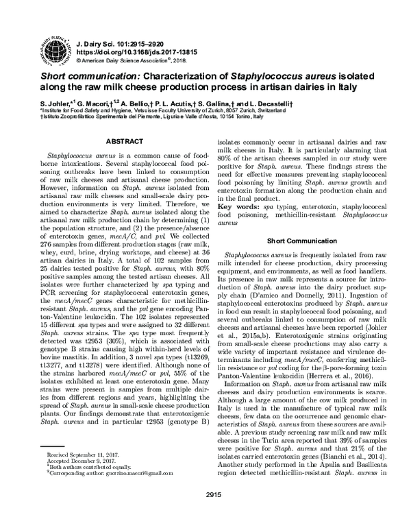 (PDF) Short communication: Characterization of Staphylococcus aureus ...
