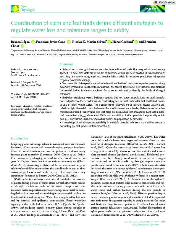 (PDF) Coordination of stem and leaf traits define different strategies ...