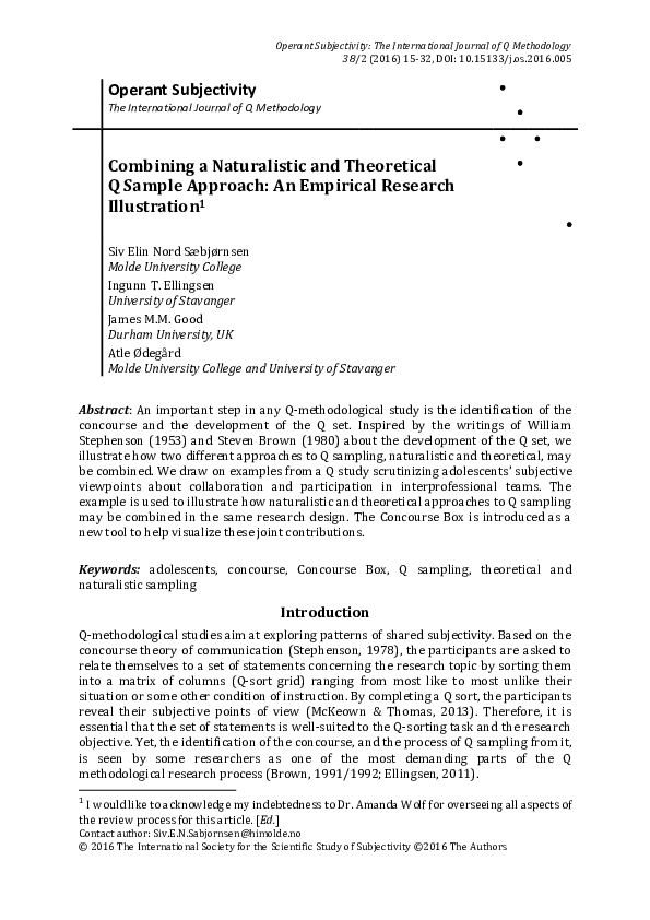 (PDF) Combining a Naturalistic and Theoretical Q Sample Approach: An ...