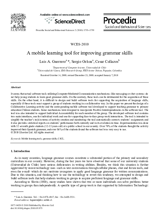 (PDF) A mobile learning tool for improving grammar skills