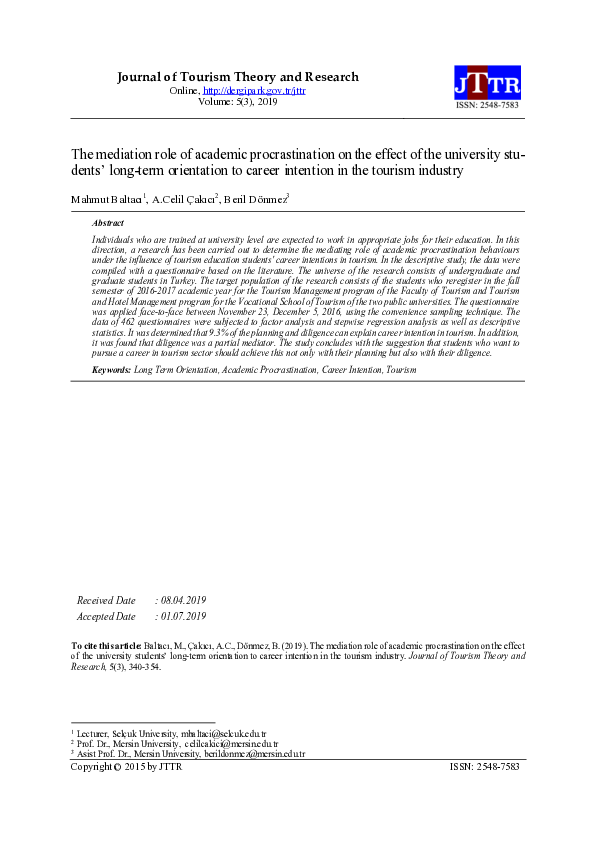 (PDF) The mediation role of academic procrastination on the effect of ...
