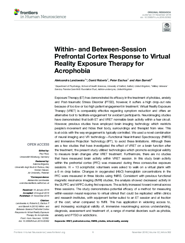 (PDF) Within and BetweenSession Prefrontal Cortex Response to Virtual