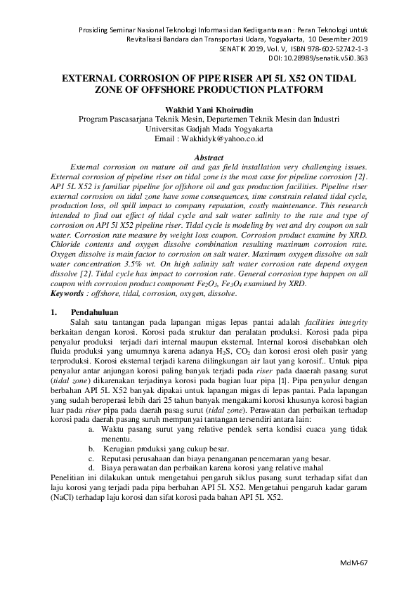 (PDF) External Corrosion Of Pipe Riser API 5L X52 On Tidal Zone Of ...