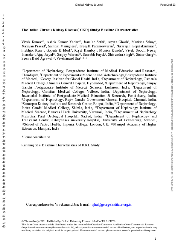 (PDF) The Indian Chronic Kidney Disease (ICKD) Study: Baseline ...