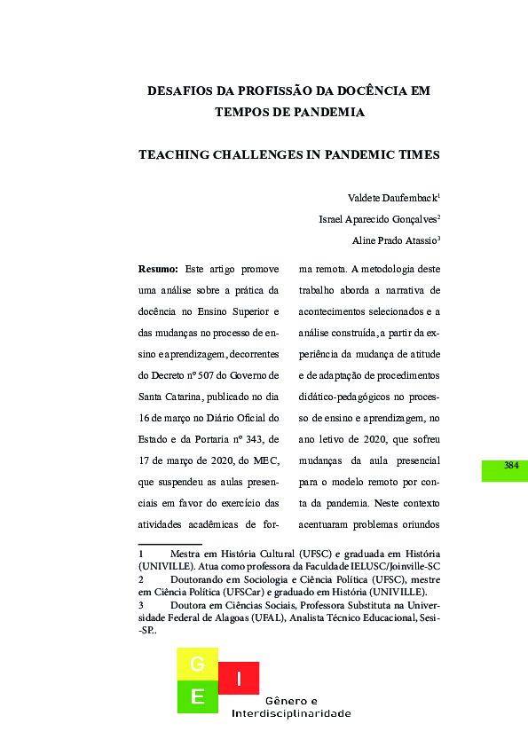 (PDF) Teaching Challenges in Pandemic Times