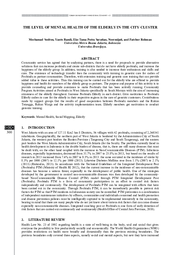 (PDF) The Level of Mental Health of the Elderly in the City Cluster