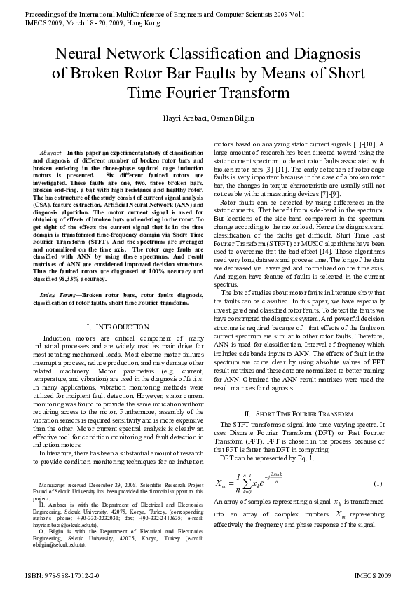(PDF) Neural Network Classification and Diagnosis of Broken Rotor Bar ...