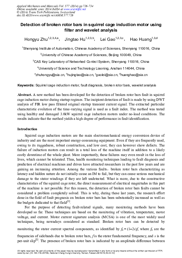 (PDF) Detection of Broken Rotor Bars in Squirrel Cage Induction Motor ...