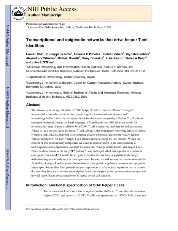 (PDF) Transcriptional and epigenetic networks of helper T and innate ...