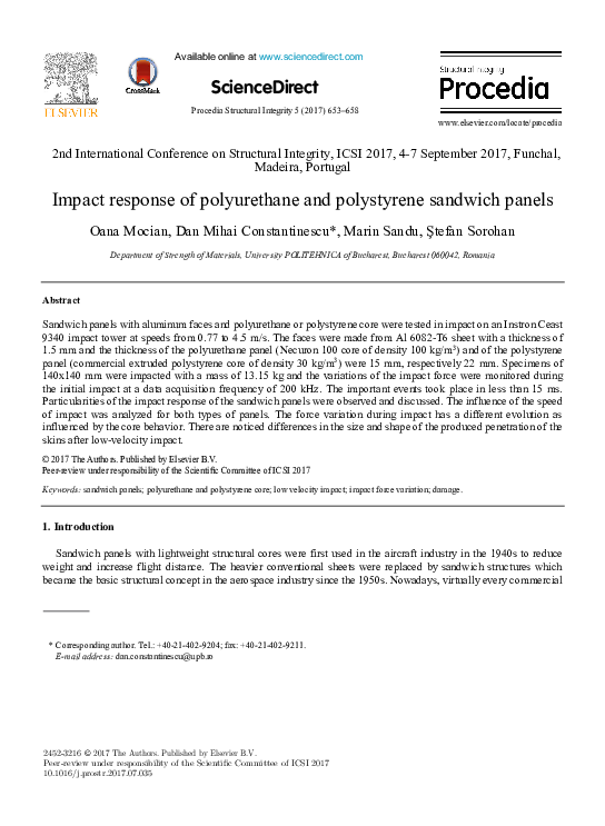 (PDF) Impact response of polyurethane and polystyrene sandwich panels