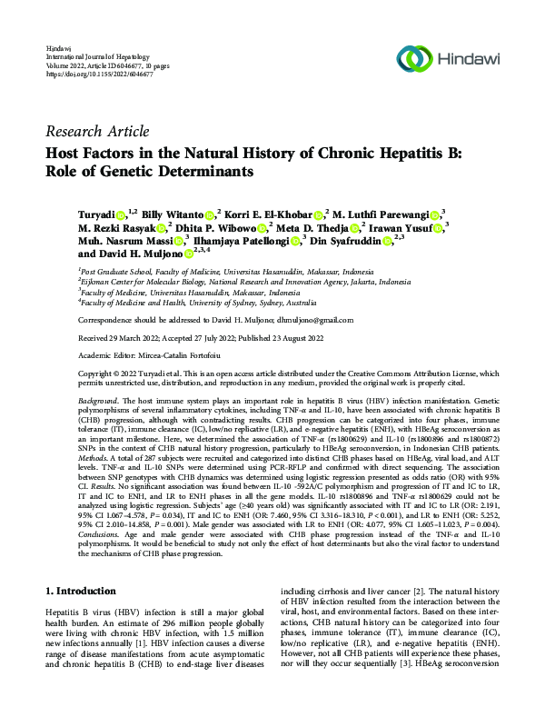 (PDF) Host Factors in the Natural History of Chronic Hepatitis B: Role ...