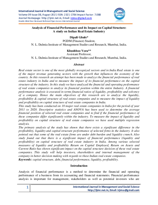 (PDF) Analysis of Financial Performance and its Impact on Capital ...
