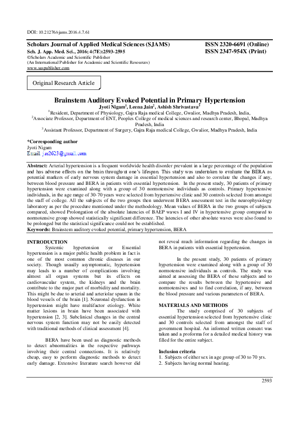 (PDF) Brainstem Auditory Evoked Potential in Primary Hypertension
