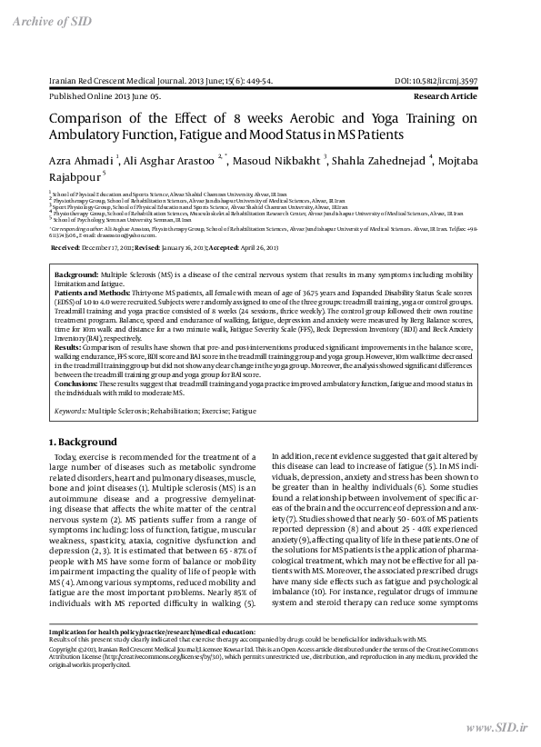 (PDF) Comparison of the Effect of 8 weeks Aerobic and Yoga Training on ...
