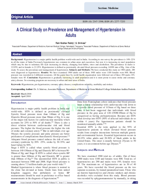 (PDF) A Clinical Study on Prevalence and Management of Hypertension in ...