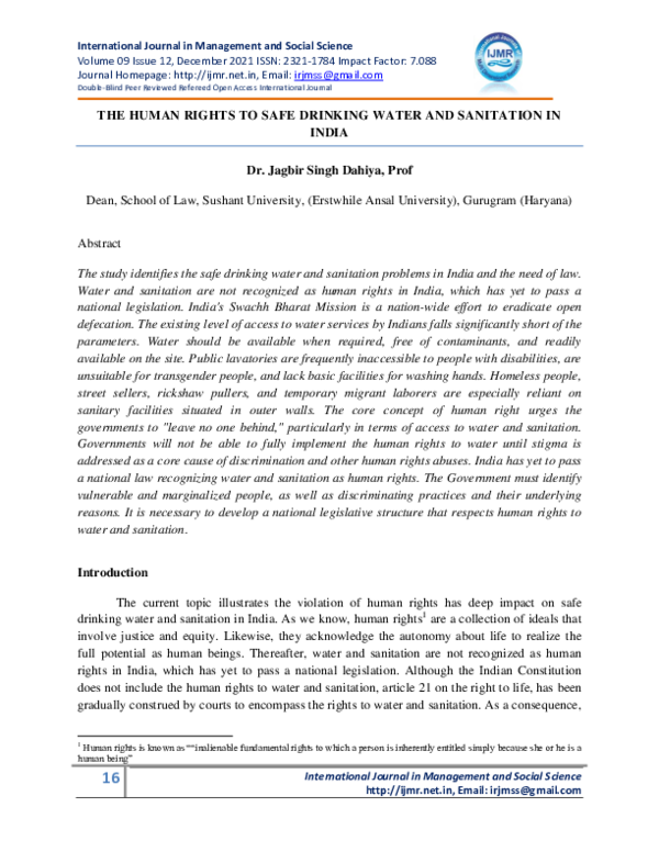 (PDF) THE HUMAN RIGHTS TO SAFE DRINKING WATER AND SANITATION IN INDIA