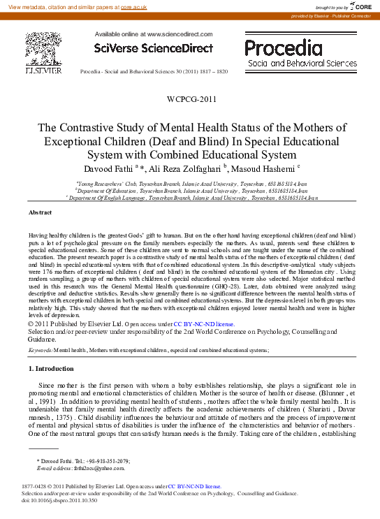 (PDF) The Contrastive Study of Mental Health Status of the Mothers of ...