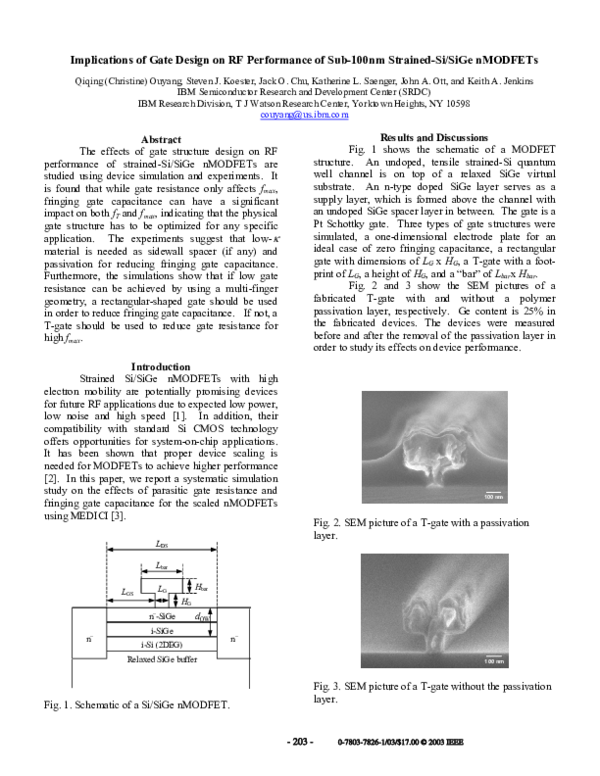 (PDF) Implications of gate design on RF performance of sub-100 nm ...