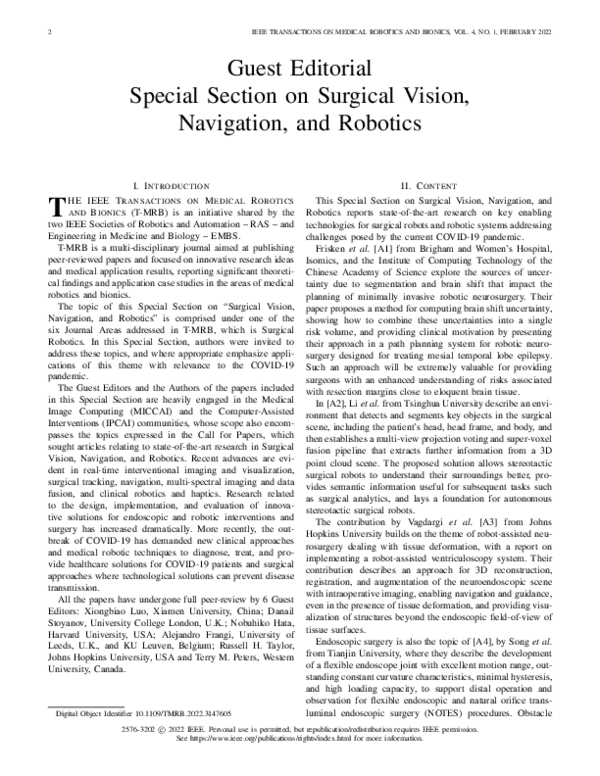 Guest Editorial Special Section on Surgical Vision, Navigation, and ...