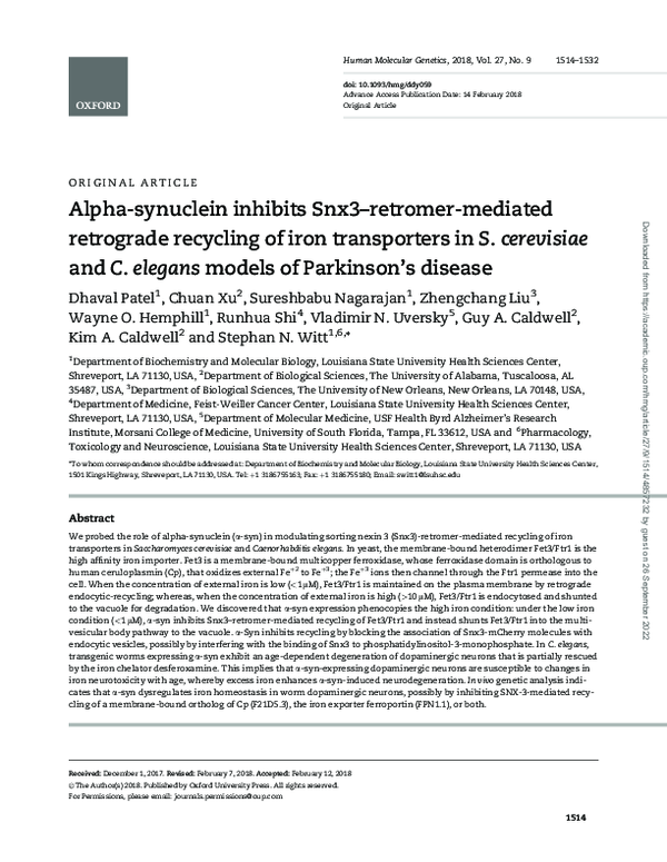 (PDF) Alpha-synuclein inhibits Snx3-retromer-mediated retrograde ...