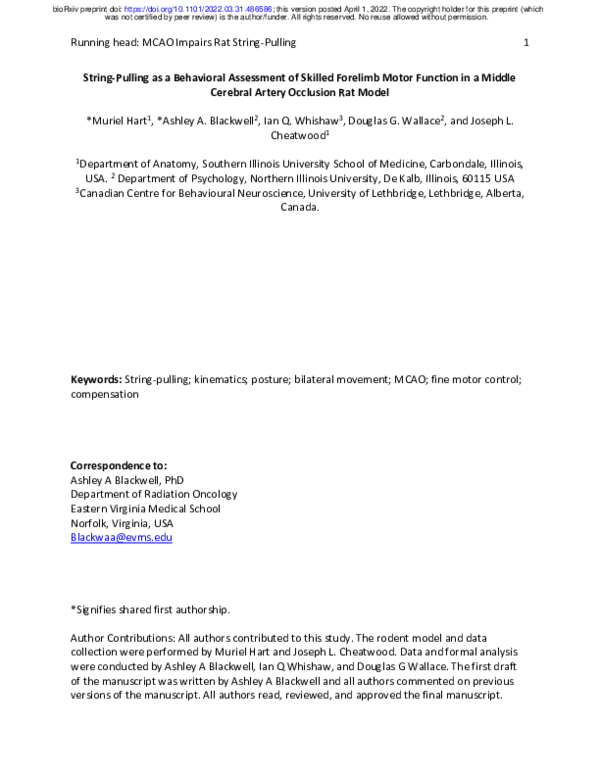 (PDF) String-Pulling as a Behavioral Assessment of Skilled Forelimb ...