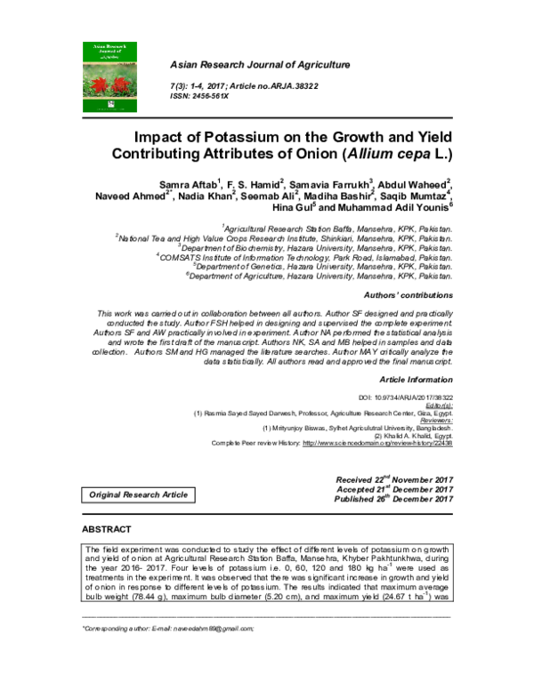 (PDF) Impact of Potassium on the Growth and Yield Contributing ...