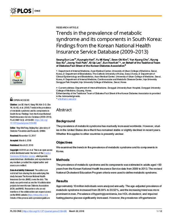(PDF) Trends in the prevalence of metabolic syndrome and its components ...