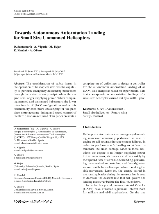 (PDF) Towards Autonomous Autorotation Landing for Small Size Unmanned ...