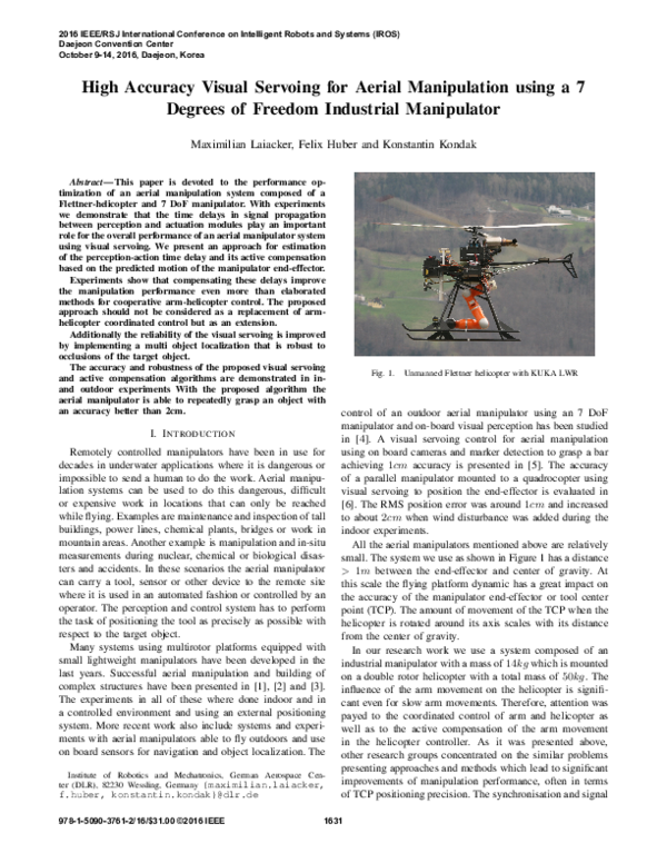 (PDF) High accuracy visual servoing for aerial manipulation using a 7 ...