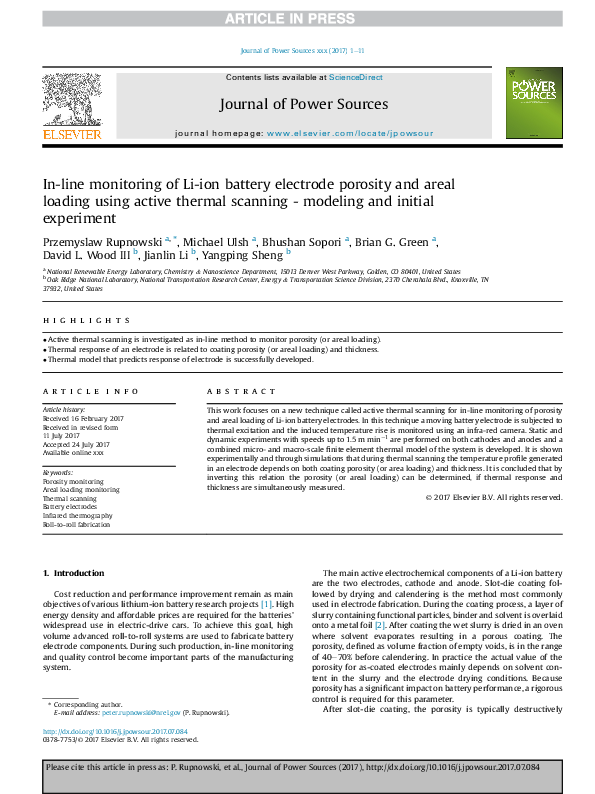 (PDF) In-line monitoring of Li-ion battery electrode porosity and areal ...
