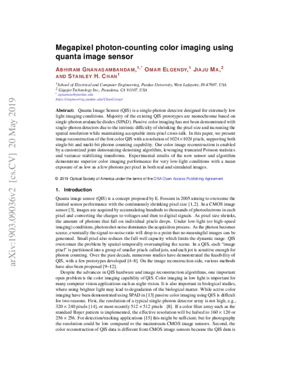 (PDF) Megapixel photon-counting color imaging using quanta image sensor